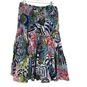 Patchwork Skirt XL Floral Zebra Print Elastic Waist Colorful Boho Artsy Cottage